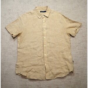 Nautica Mens Short Sleeve Button Down Shirt Tan 100% Linen Large F021330 422